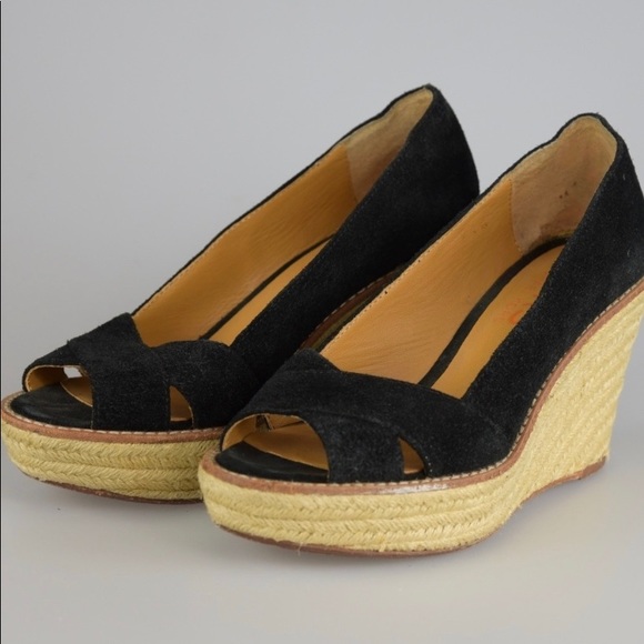 Shoes - Michael Kors Black Espadrille Peep-toe wedge